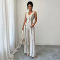 Women's Elegant Pants Suit with Fitted Top and Button Details