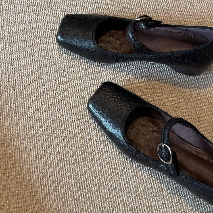 Women's Square-Toe Ballet Flats with Adjustable Strap