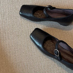 Women's Square-Toe Ballet Flats with Adjustable Strap