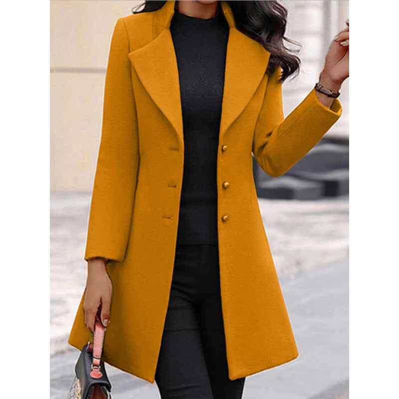 Women's Elegant Wool Coat with Structured Fit and Double-Button Closure