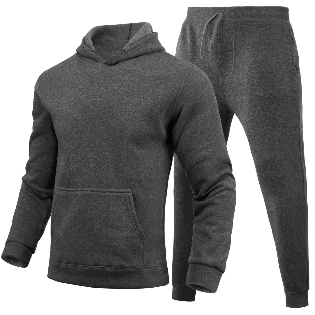 Men's casual jogging suit set with hoodie kangaroo pocket and tapered jogging pants