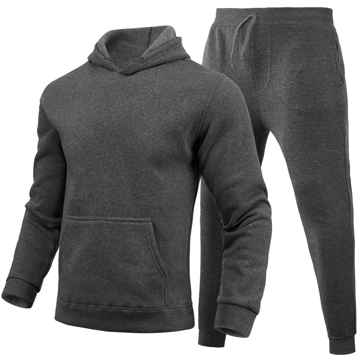 Men's casual jogging suit set with hoodie kangaroo pocket and tapered jogging pants