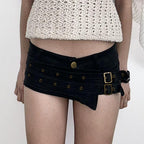 Women's Fashionable Mini Skirt with Asymmetrical Cut and Metallic Details