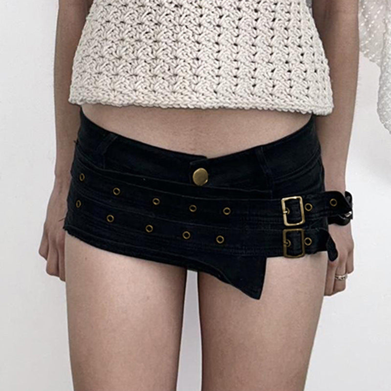 Women's Fashionable Mini Skirt with Asymmetrical Cut and Metallic Details