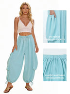 Women's Comfortable Casual Pants with Oversized Pockets and Elastic Waistband