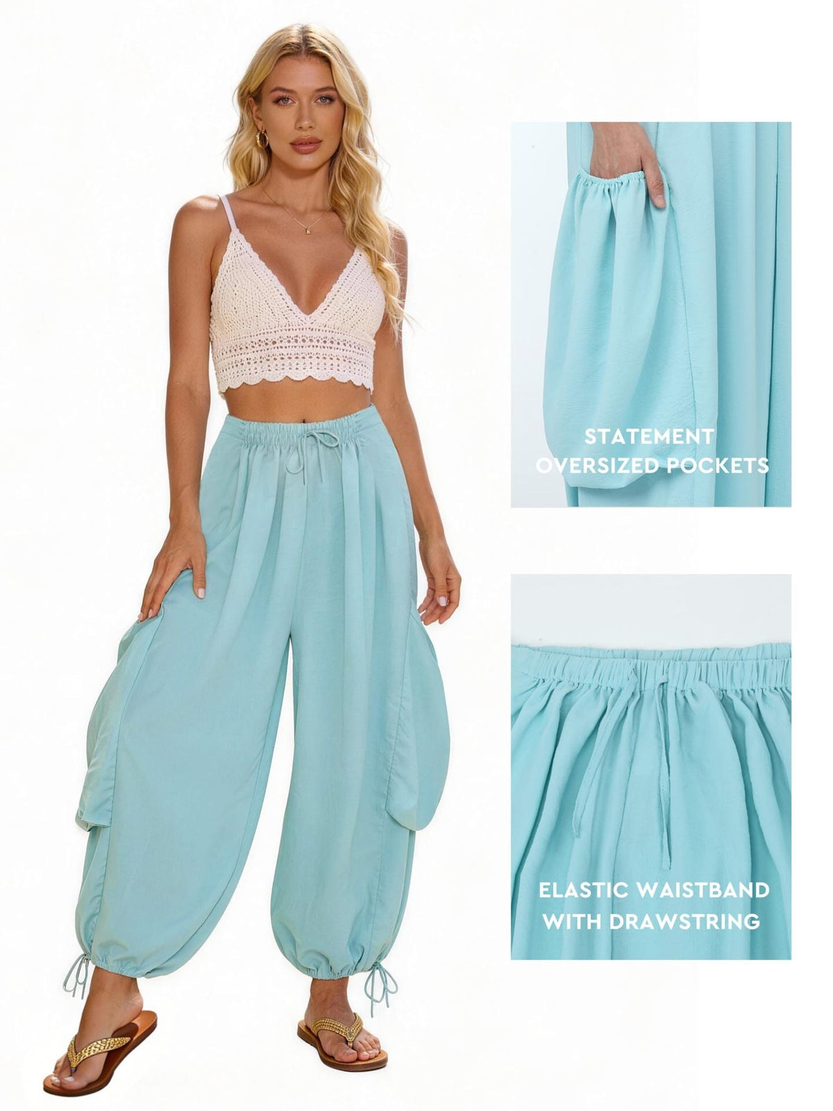 Women's Comfortable Casual Pants with Oversized Pockets and Elastic Waistband