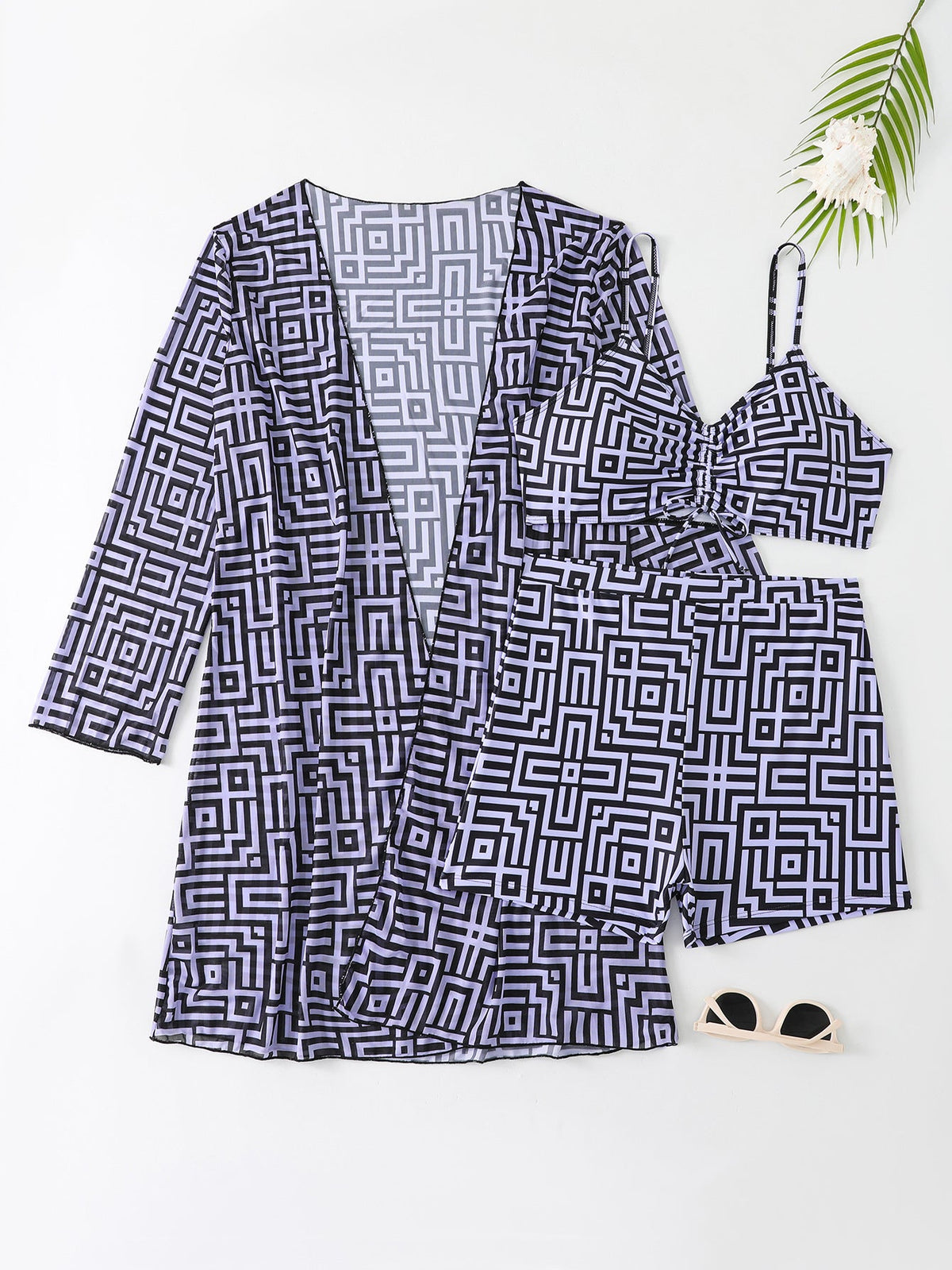 Women's Swimwear Set with Stylish Kimono and Shorts
