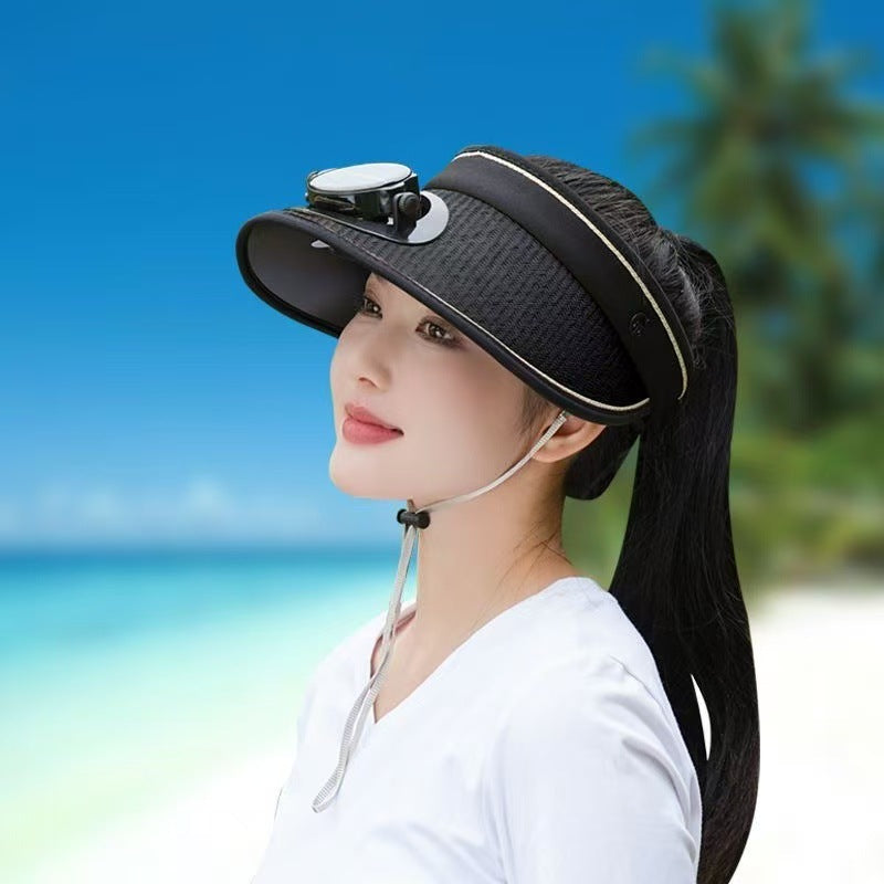 Adjustable Sunshade with Removable Solar Fan and Breathable Straw Effect