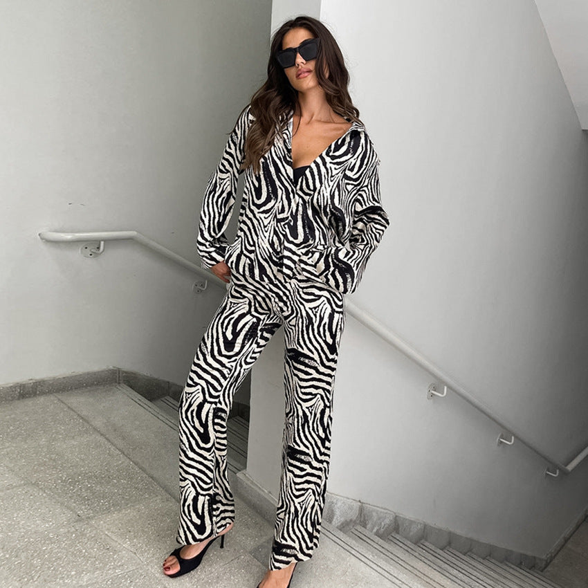 Elegant Zebra Print Plus Size Pajama Set