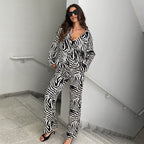 Elegant Zebra Print Plus Size Pajama Set