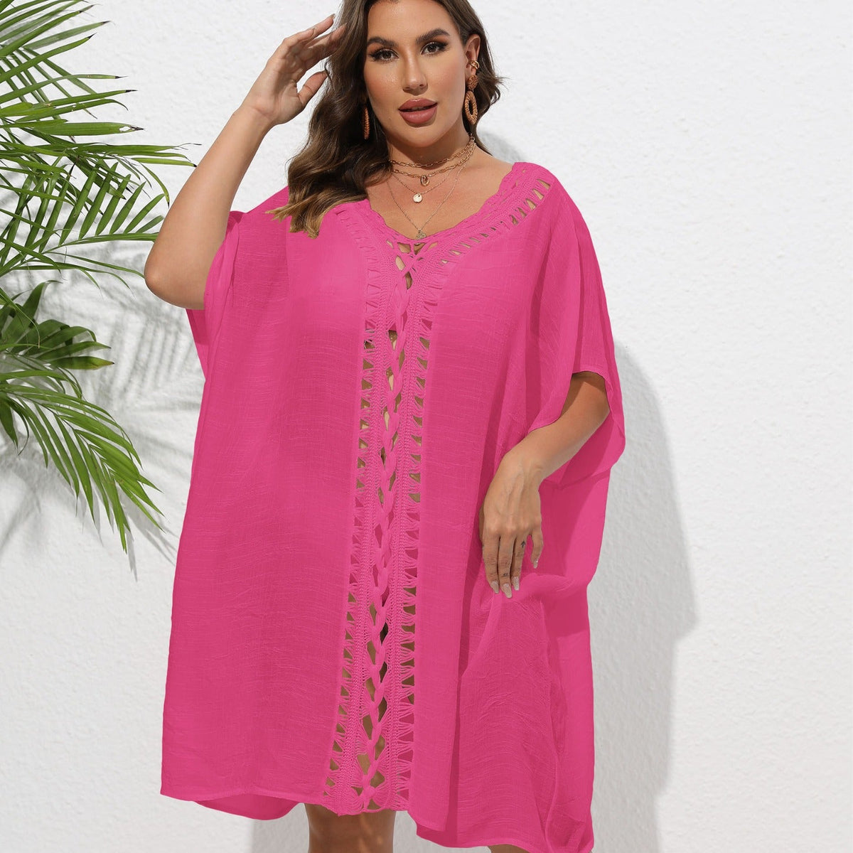 Women's Airy Beach Kimono with Decorative Crochet Lace