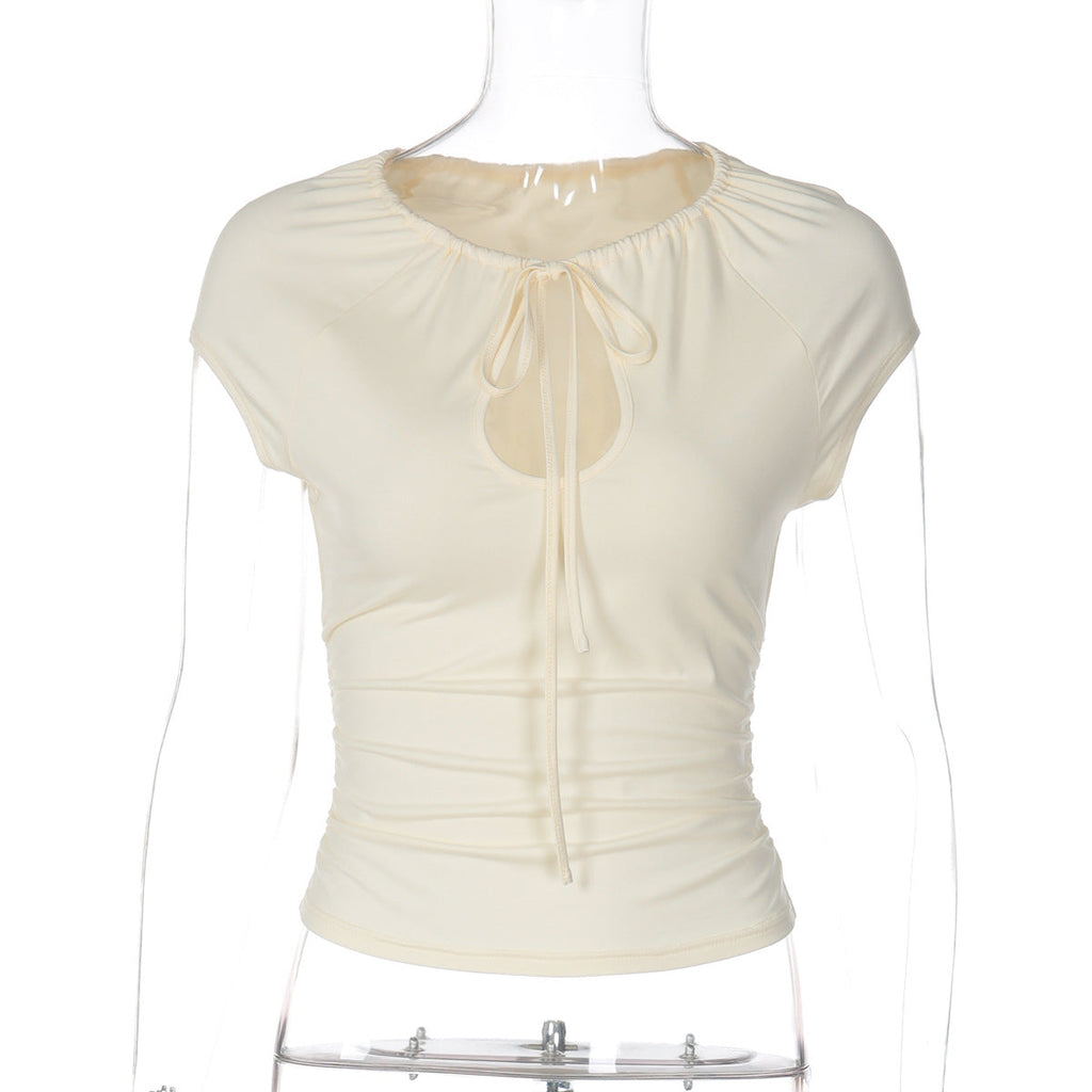Women's Figure-Hugging Short Sleeve Shirt with Ruched Neckline