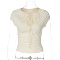 Women's Figure-Hugging Short Sleeve Shirt with Ruched Neckline