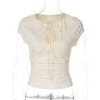 Women's Figure-Hugging Short Sleeve Shirt with Ruched Neckline