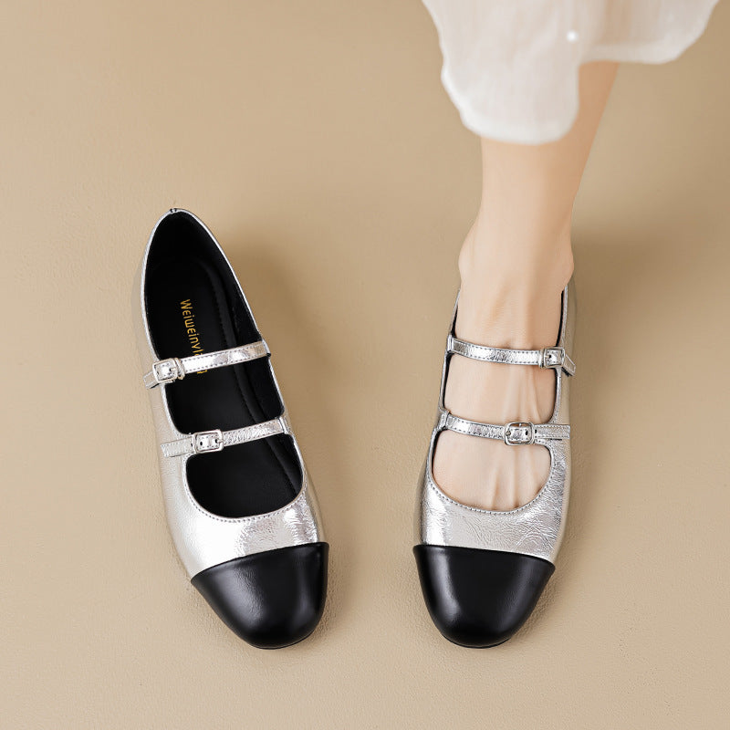 Women's Double-Strap Metallic Ballet Flats