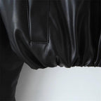 Women's Cropped Faux Leather Jacket with Pockets and Elastic Hem