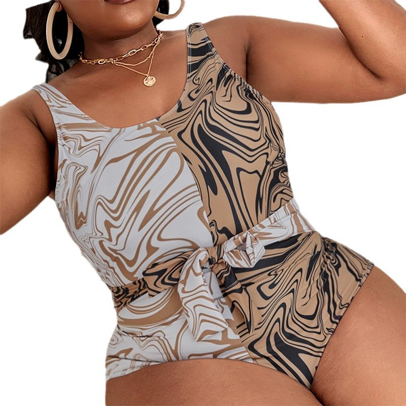 Women's Swimsuit with Stylized Marble Pattern and Tailored Silhouette