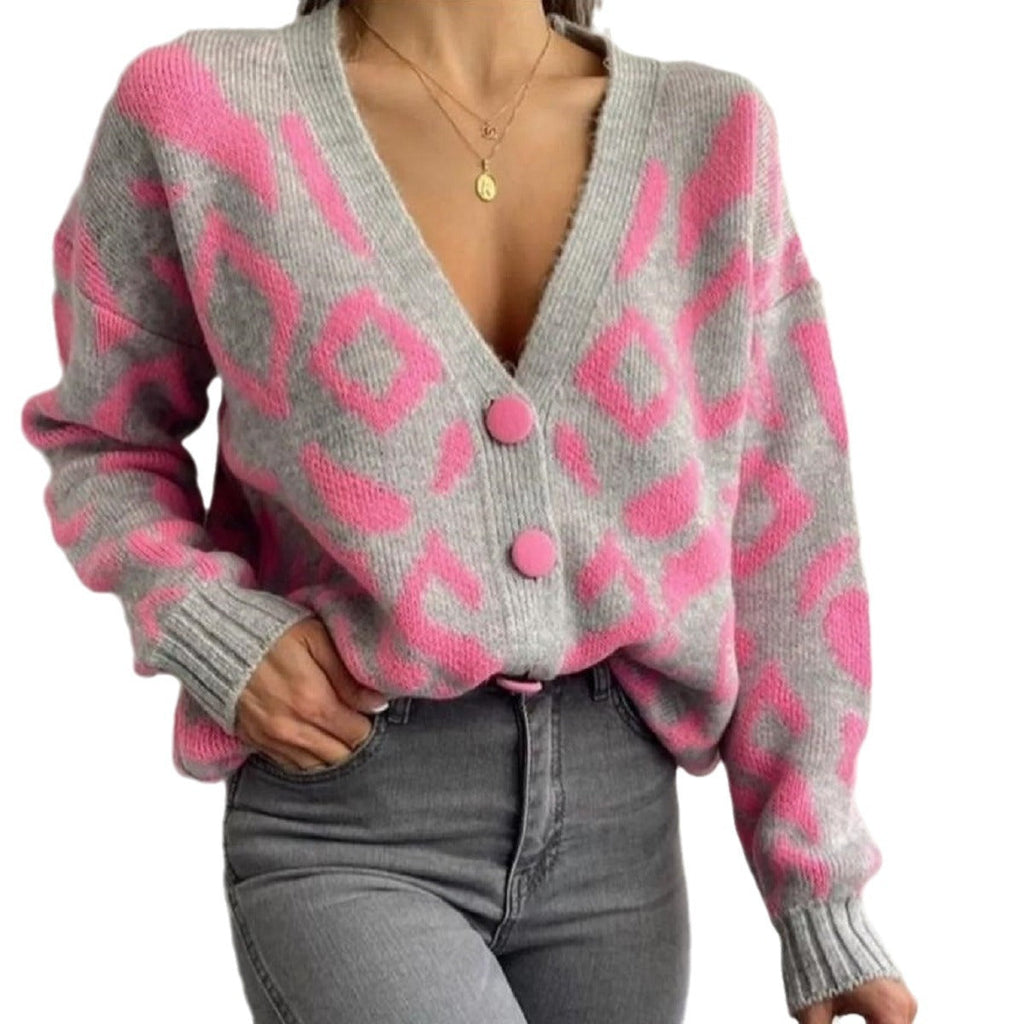 Women's Patterned Cardigan with Modern Design and Button Closure
