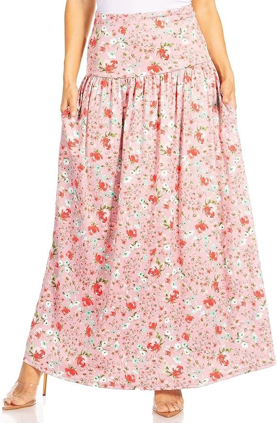 Women's Maxi Skirt with Elastic Waistband and Pockets