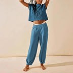 Women's Casual Knit Top and Wide-Leg Pants Set