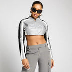 Women's Cropped Sports Jacket with Contrast Stripes