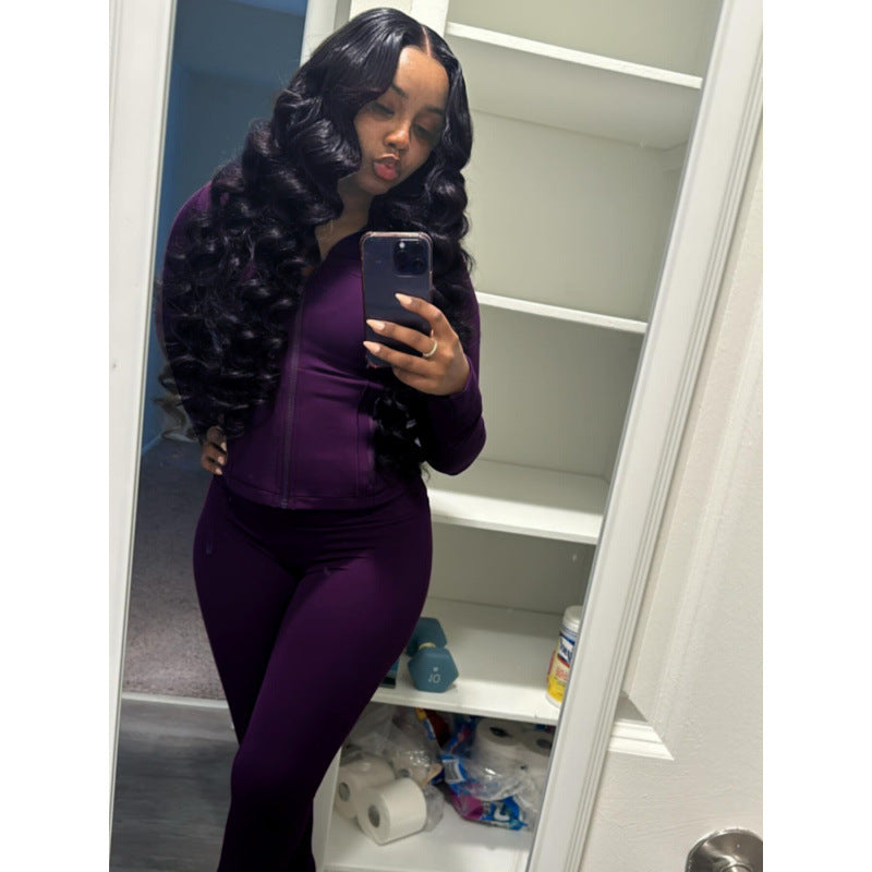 Women's Form-Fitting Jumpsuit with High Collar and Full-Length Zipper
