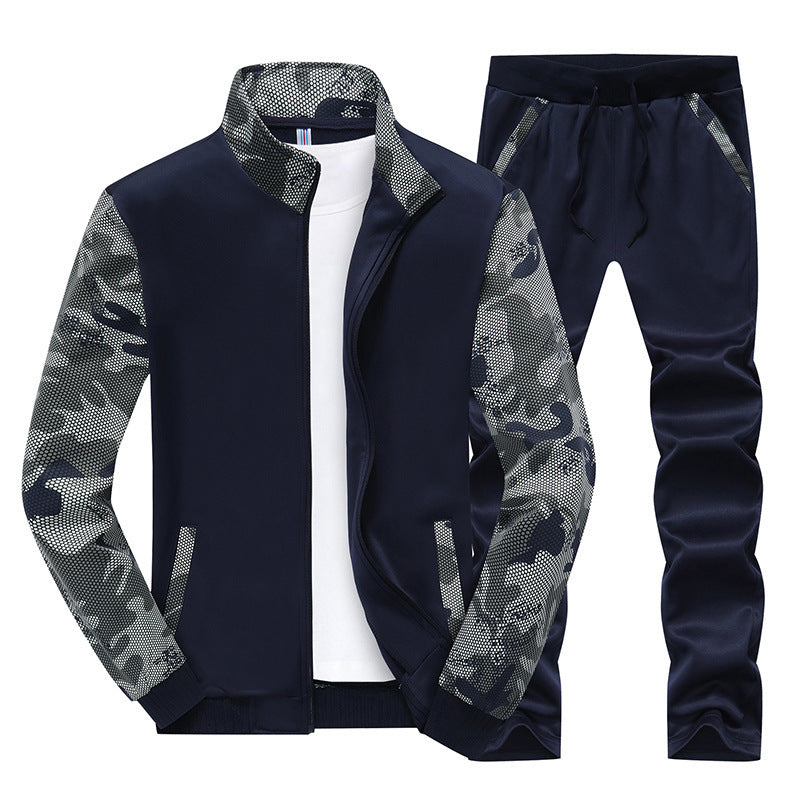 Men's Sportive Tracksuit Set with Camouflage Sleeves