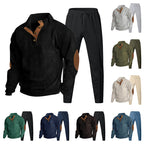 Men's Structured Henley Loungewear Set with Elbow Patches & Tapered Jogger Pants