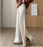 Women's Elegant Knit Pants with Decorative Button Details