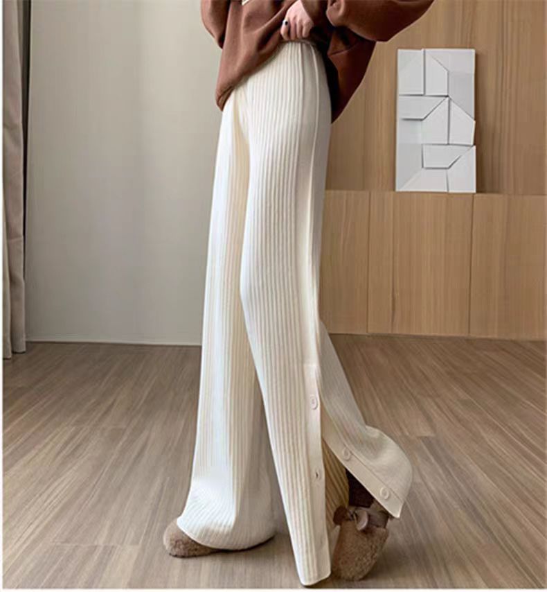 Women's Elegant Knit Pants with Decorative Button Details