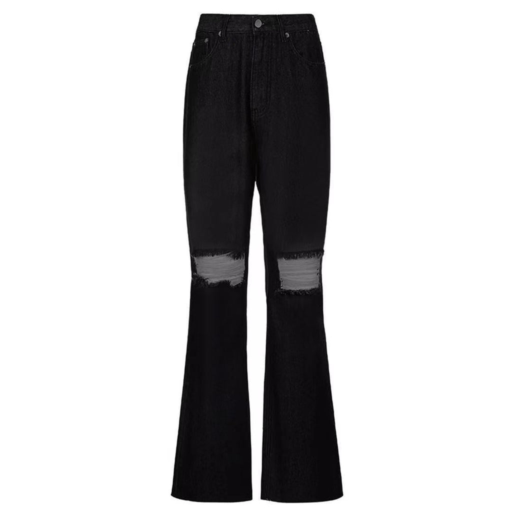 Women's Flared Jeans with Distressed Design