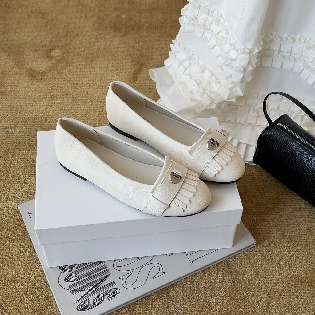 Women's Ballet Flats with Decorative Fringe and Elegant Buckle