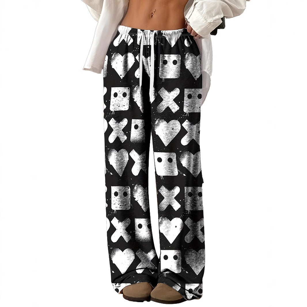 Women's Patterned Casual Pants with Elastic Waist and Deep Pockets