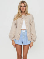 Women's Cozy Cardigan with Decorative Buttons and Voluminous Sleeves