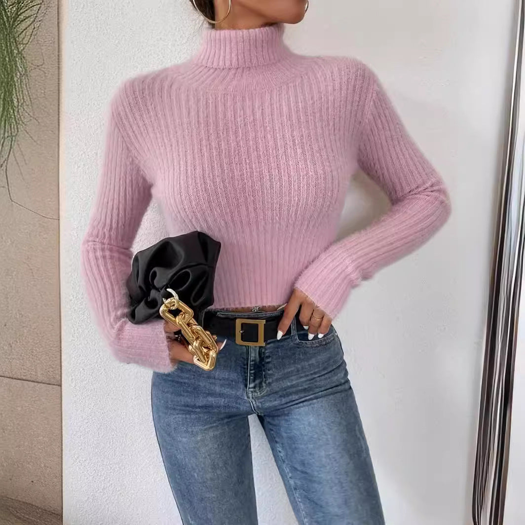 Fine Knit Sweater with Mock Neck