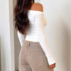 Women's Asymmetrical Long-Sleeve Top with Ruching
