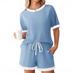 Women's Comfortable Leisure Set with Ribbed Texture and Elastic Waistband