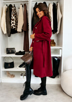 Elegant Coat with Waist Belt and Double Button Placket