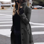 Elegant Trench Coat with High Collar and Pockets