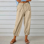 Women's Comfortable Casual Pants with Side Pockets and Cuffs
