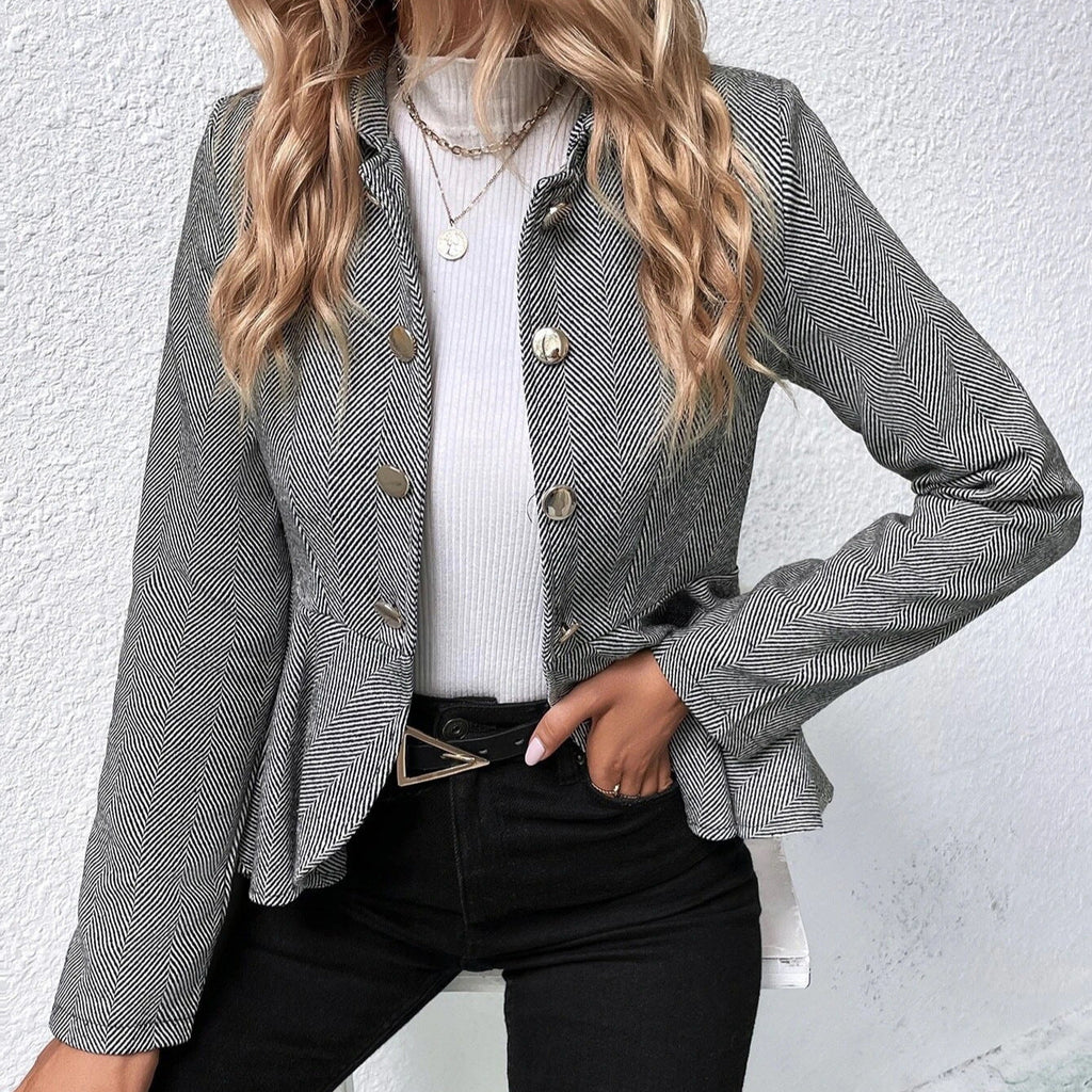 Women's Tailored Blazer with Asymmetric Hem and Button Details