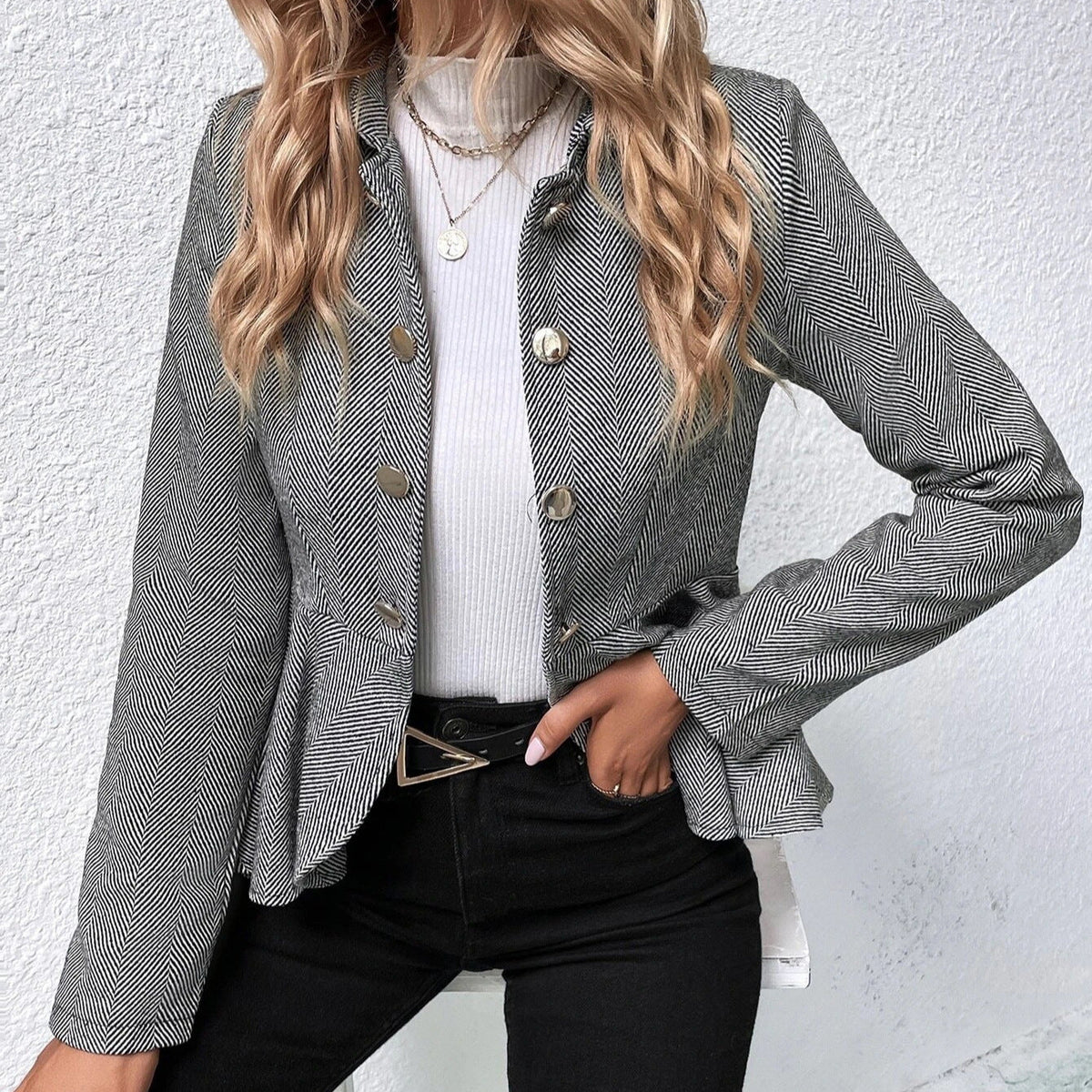 Women's Tailored Blazer with Asymmetric Hem and Button Details