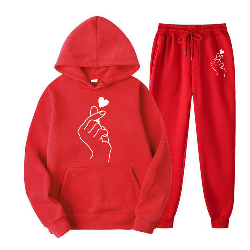 Women's Jogging Suit with Creative Heart Motif and Comfortable Fit