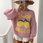 Women's Chunky Knit Cardigan with Cheerful Motif