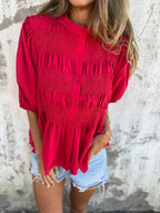 Women's Elegant Blouse with Ruching and Full Button Placket