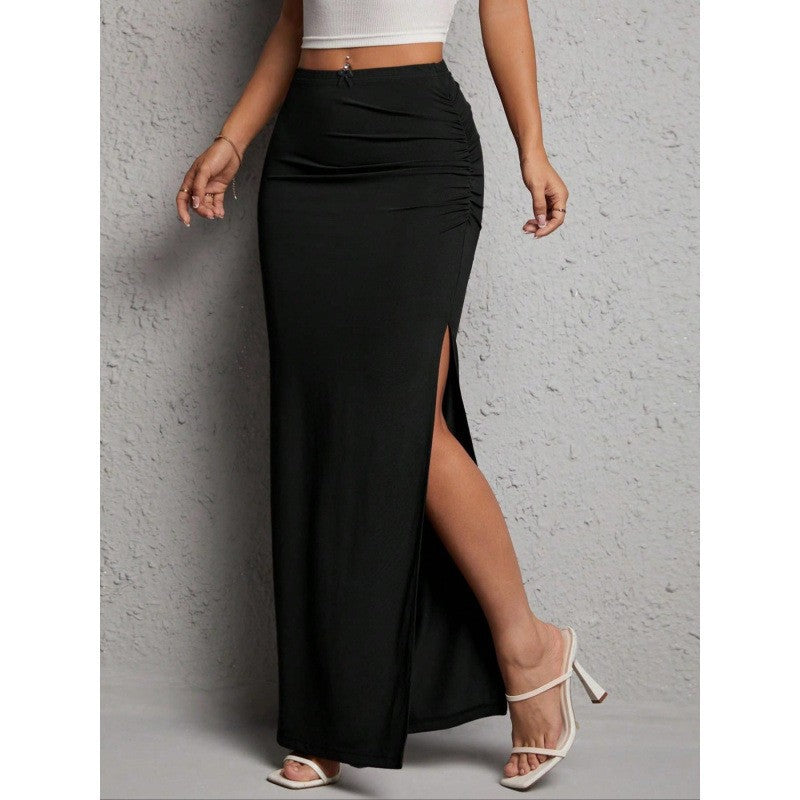 Women's Maxi Skirt with Side Slits and Ruching