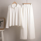 Women's Casual Polo Shirt and Wide Leggings Set