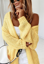 Women's Chunky Knit Cardigan with Voluminous Sleeves and Open Front