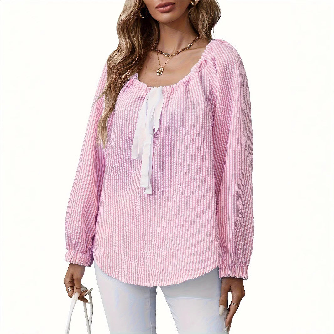 Women's Blouse with Flattering Round Neckline and Elegant Ruffle Details