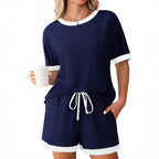 Women's Comfortable Leisure Set with Ribbed Texture and Elastic Waistband